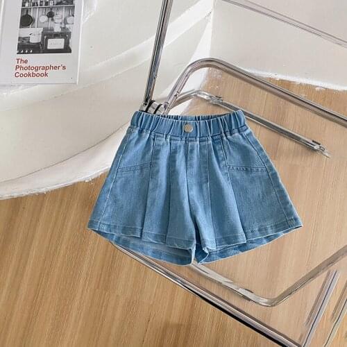 Girl Shorts 2021 Summer New Pleated Soft Cotton Fashion Children Orean Denim Shorts