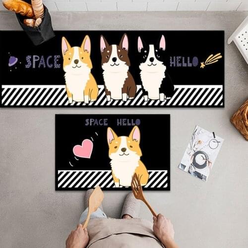 Cute Dog Print Non-Slip Kitchen Mat Long Rug Absorbent Entrance Doormat Prayer Carpet Indoor Corridor Area Rug
