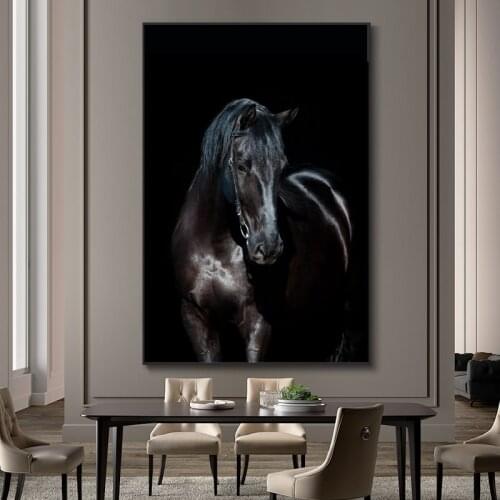 Modern Animals Canvas Paintings Jumping Cool Horse Black and White Prints Posters Wall Art Pictures for Living Room Home Decor