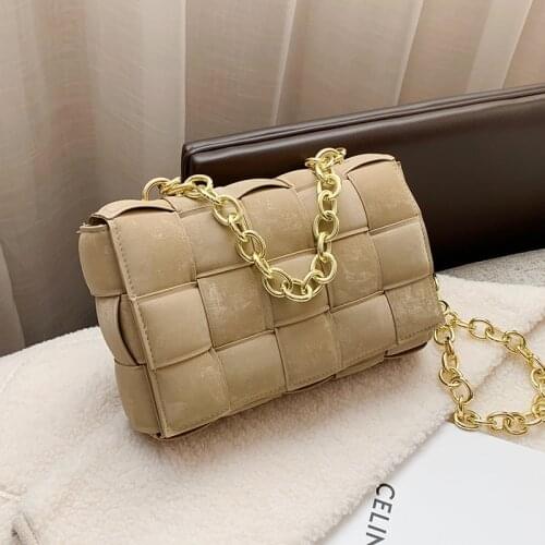 New Women Crossbody Bag Weave Flap Bags For Women Quality Leather Thick Chain Shoulder Messenger Bags Ladies Handbag And Purse