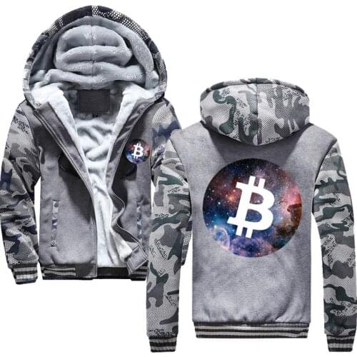 Bitcoin Space Fleece Mens Hoodie Winter Thick Sweatshirts Casual Hooded Cardigan Fashion Jackets Zipper Coat 5xl