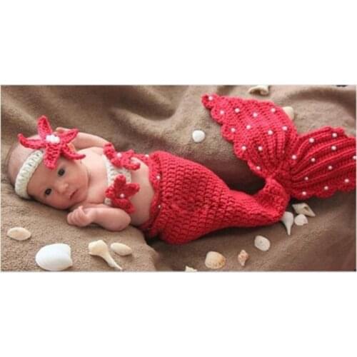 3pcs Newborn Baby Girl Crochet Knit Mermaid Suit Costume Photography Prop Newborn Photography Clothing Baby Birth Gift