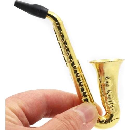 Unique Saxophone Mini Portable Smoking Pipes Metal Tobacco Cigarette Hookah Pipe Musical Instruments Decoration Gift