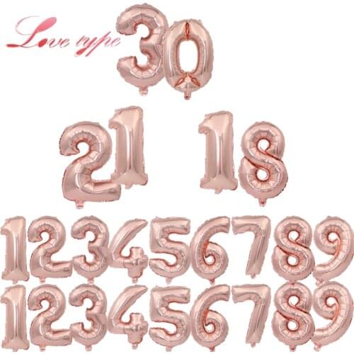 1PC 3 Sizes 16"/32"/40" Rose Gold Number Balloon Figures Foil Float Air Inflatable Balls For Birthday Party Wedding Decoration