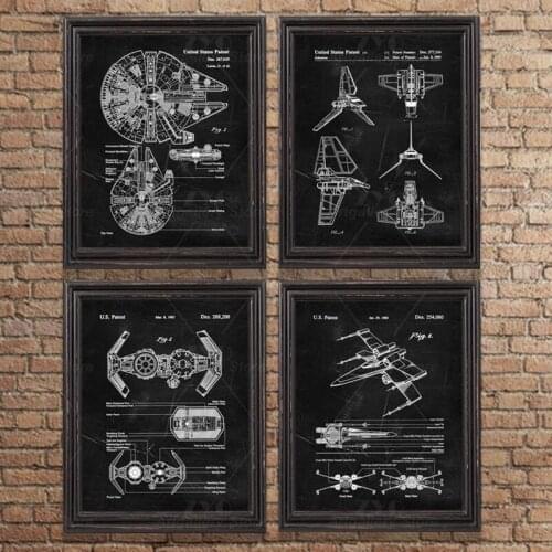 X Wing Patent Blueprint Canvas Prints Boys Room Decor Science Fiction Lovers Gift Poster Art Painting Steampunk Decoration