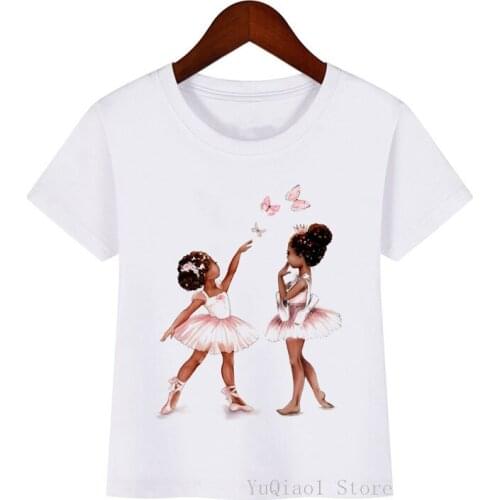 Funny Ballet Lover Girls Print Tops For Girl ChildrenS Clothing Pink Butterfuly T-Shirt Harajuku Shirt Kawaii Kids Clothes
