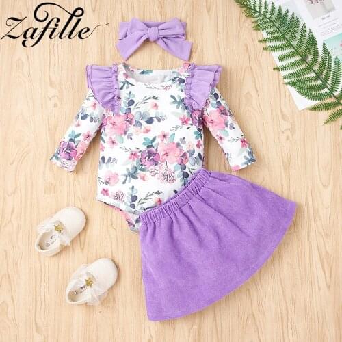 ZAFILLE Baby Girl Skirts Set Purple Top and Corduroy Skirts Set 2021 New Floral Baby Girl Clothes Set New Born Costume Baby