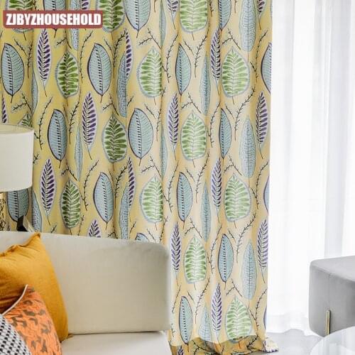 Modern Curtains for Living DiningRoom Bedroom Garden Leaf Printing Curtain Available Green Purple Finished Product Customization