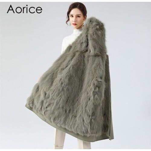 Aorice women winter fox fur parka coat jacket 2020 new female lady real fox fur liner thick trench coats jackets Z20136