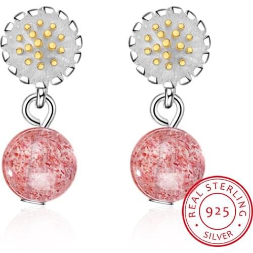 Pure 925 Sterling Silver Daisy Flower Stud Earrings Beautiful Cute Daisy Strawberry crystal Earring for Women High Quality