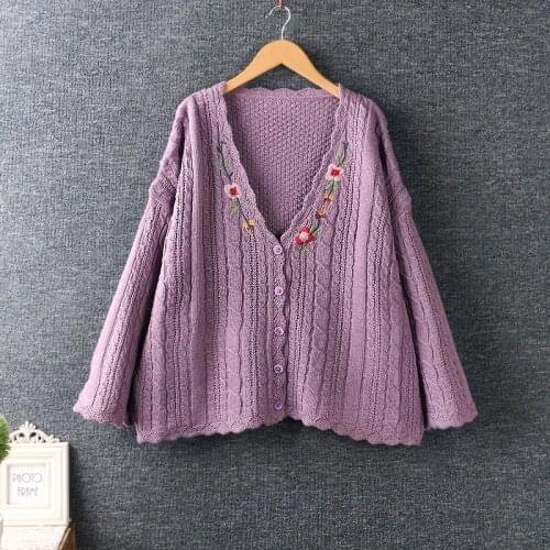 Autumn Sweater Women Long Sleeve V Neck Embroidery Flower Knitted Sweaters Female Daily Wear