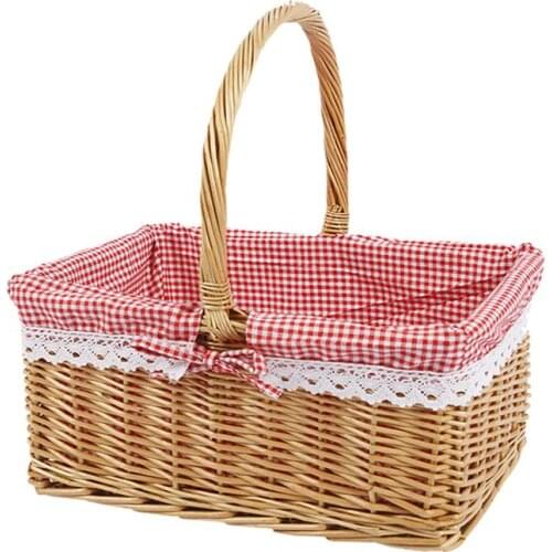 1Pc Outdoor Picnic Basket Practical Pastoral Style Basket Decorative Fabric Storage Basket Portable Flower Basket For Home
