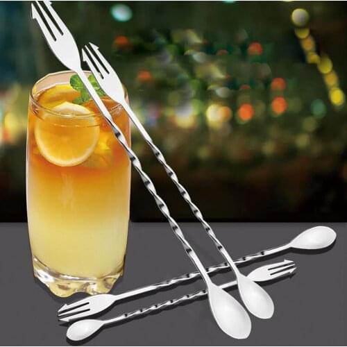 Cocktail Fork Spoon Stainless Steel Cocktail Bar Durable Bar Appliances Stirring Rod Spiral Shape Double Head 1Pcs-Kitchenware