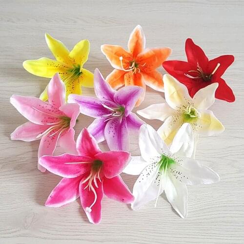 10pcs Artificial Flowers Lily Head Real Touch Soft Silk Fake Flower for Home Wedding Decoration Party Favor Decor White Pink