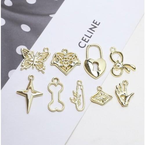 10pcs new products Alloy Earrings For Women Palm Lock Butterfly Star Minimalist Wild Hollow Pendant diy Jewelry Accessories