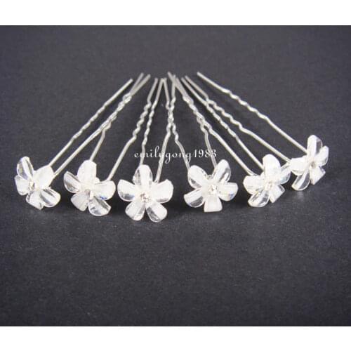 120PCS WEDDING BRIDAL WHITE FLOWER CRYSTAL HAIR PINS HAIR ACCESSORY NEW // FREE SHIPPING
