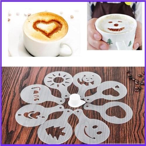 16pcs/set Coffee Stencil Cappuccino Coffee Barista Stencils Template Strew Flowers Pad Duster Spray Kitchen Dining Bar