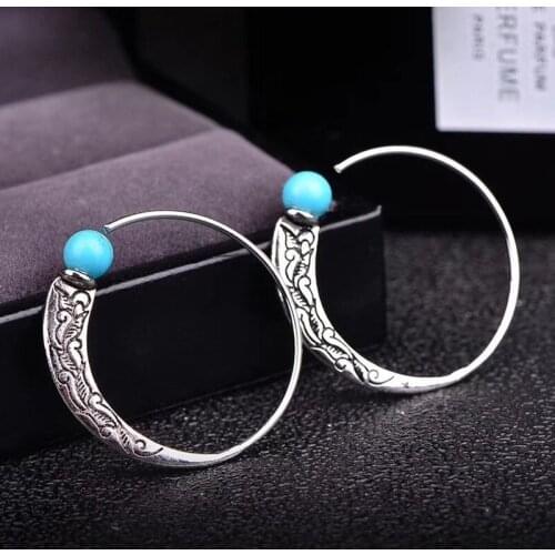 2020 Wholesale Hot New European and American Punk Style Earrings Retro Earrings Retro Thai Silver Turquoise Earrings