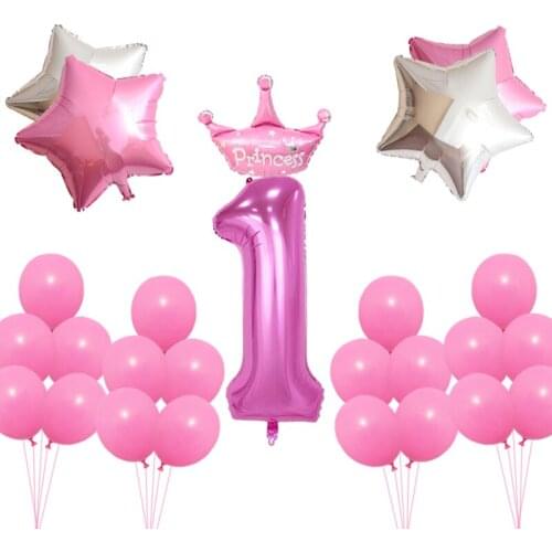 26pcs Pink Princess Happy Birthday Balloons Digital Star Foil Ballon Girl 1-5 Party Decoration Supplies Baby Shower Decor Globos