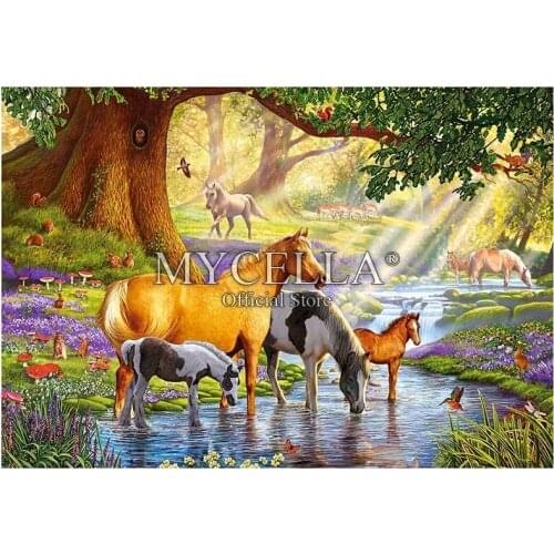 Animal 5D DIY Diamond Painting Horses Forest Lakes Crystal Embroidery Cross Stitch Needlework Diamond Mosaic Home Decor Gift