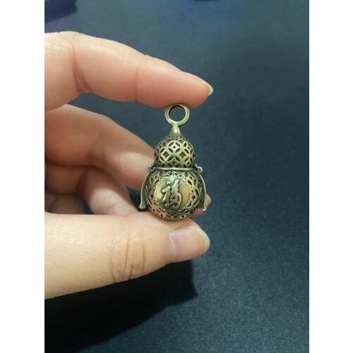 Antique Solid Brass gourd bell Miniature Figurines Retro Copper Animal Tea Pet Desktop Ornament Decor Crafts Keychain Pendants