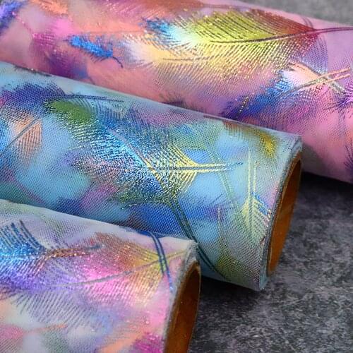 15cm 10yards Glitter Oraganza Tulle Spool Angel Feather Printed Mesh Ribbon Tape DIY Wedding Birthday Party Decoratioon Supplies