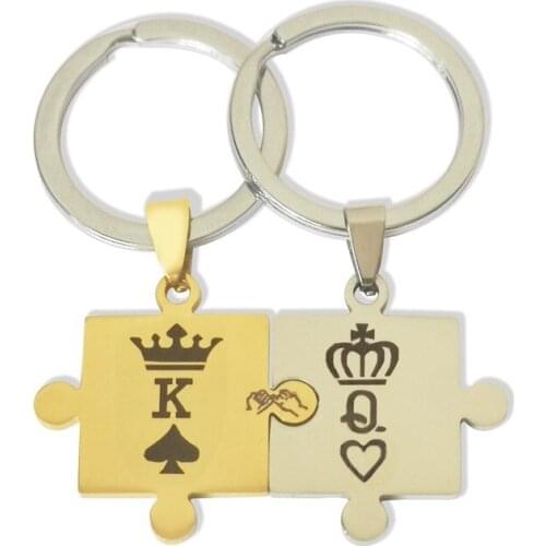 Stainless Steel King And Queen Couple Key Chain Puzzle Couple Key Ring Lover Wedding Anniversary Husband Wife Boyfriend Gifts