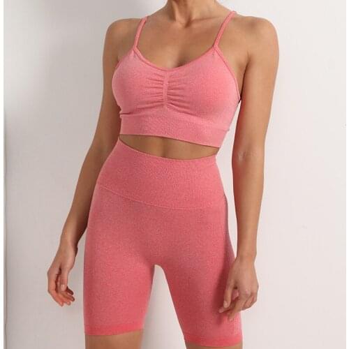 2021 Quick Drying Sportswear Gym Clothing Fitness New Seamless Women Yoga Set Breathable Crop Top High Waist Leggings Short Suit
