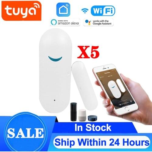 5PCS Tuya Smart Home WiFi Door Window Sensor Door Open/Close Detector Tuya/Smart Life App Security Alert Support Alexa Google