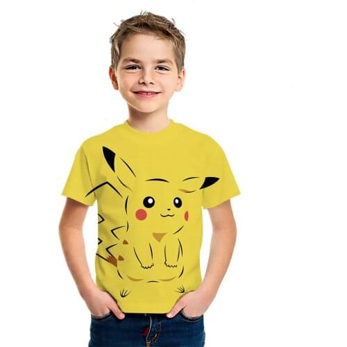 Pikachu childrens summer moisture wicking 3DT shirt Anime new short-sleeved personality Harajuku cotton breathable cute top
