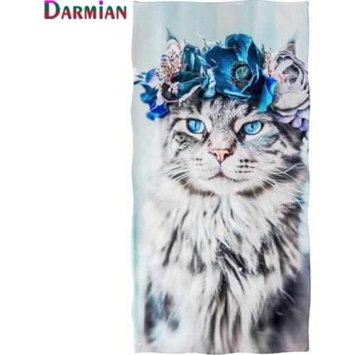 DARMIAN Fashion Animal 3D Cat with Blue Flower Pattern Home Bathroom Function Face Towels Kids Adults Travel Beach Towels Summer