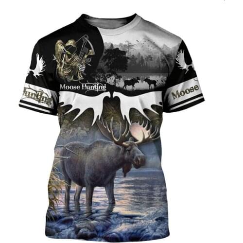 Harajuku Leisure Summer T-shirt Elk Hunting Camouflage 3D Printing T-shirt Unisex Fashion Street Sports Short Sleeve T-shirt