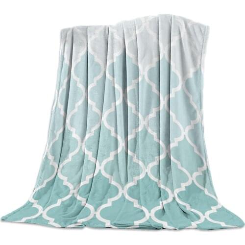 Geometric Blue Green Gradient Turquoise Throw Blanket Portable Soft Sofa Blanket Warm Microfiber Flannel Blankets for Beds