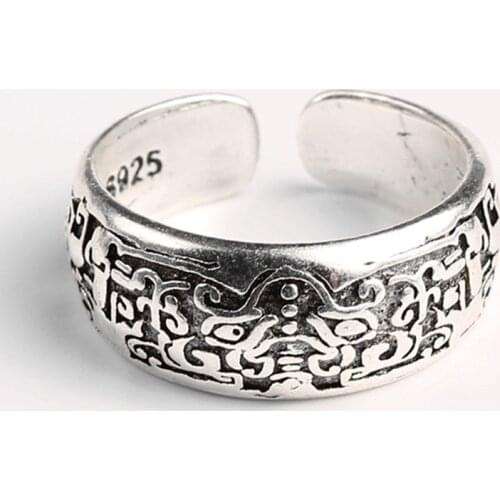 Vintage Divine Beast Rings for Men Adjustable Animal Open Rings Antique Silver Color Ring Male Engagement Punk Jewelry Gift