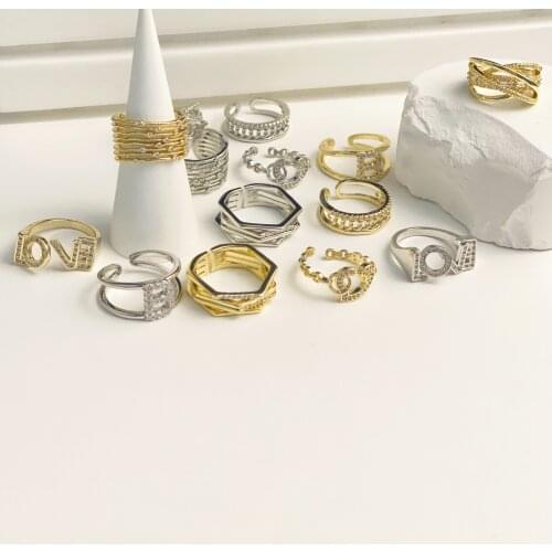 Trendy Statement Resiable Letter B Ring Luxurious Zircon Gold Finger Ring Exaggerated Openning Irregular Designer Rings Jewelry