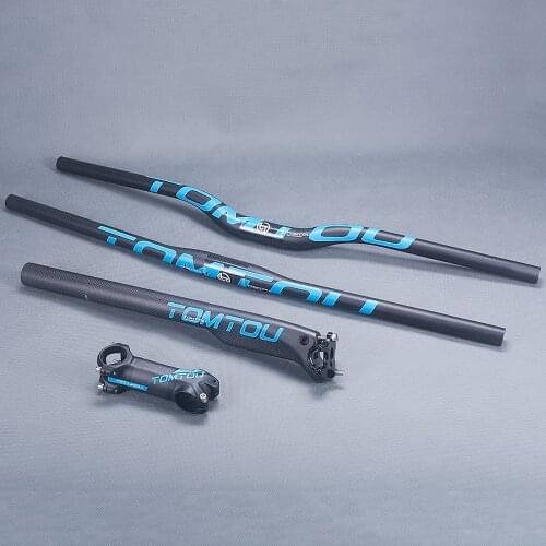 TOMTOU Carbon Mountain Bicycle Sets One-shaped Handelbar + Breaking Wind Seatpost + Stem 3Pcs 1 lot Sets Matte Blue - TB8T13