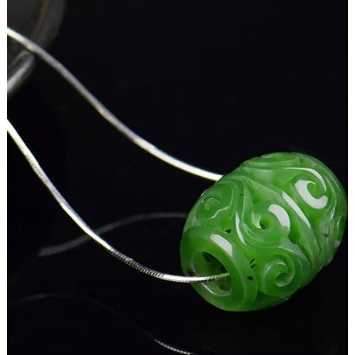 Natural jasper green jade pendant hollow handcarve pendants with 925 sterling silver necklace jadeite jade jewelry jade necklace