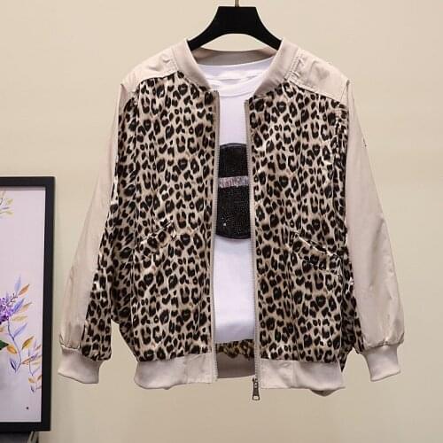 Fashion Women Short Jackets Leopard Stitching Bomber Baseball Uniform Jacket Spring Autumn Loose Casual Coat Streetwear