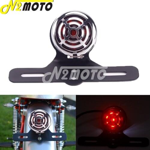 Motorcycle Retro Grille License Plate Bracket Lamp Stop Light Taillight for Harley Chopper Bobber Cafe Racer Project Bike Custom