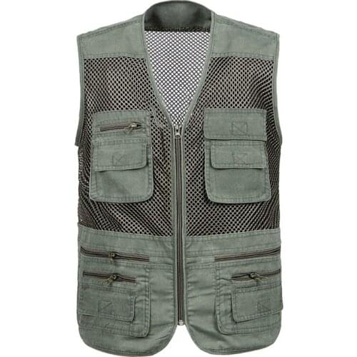 Men Vest Photographer Tactical Mesh Vest Jacket Multi-Pocket Classic Waistcoat Male Sleeveless Unloading Solid Coat Work