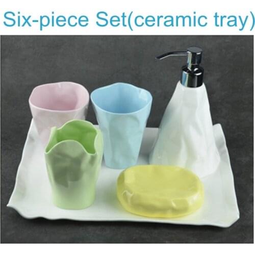 Mixed Color Bathroom Brief Origami Abstract Art Ceramic Five-piece Set Toilet Articles Cup Lotion Bottle Toothbrush Holder Dish