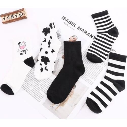 Funny socks striped cow print white black cartoon calcetines skarpetki damskie sport cozy harajuku chaussette femme cute girls
