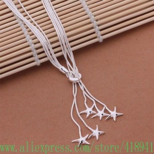 Silver Plated Necklace, Silver Plated fashion jewelry Tai chi five line five starfish necklace /emuaneba bnwakfda AN443