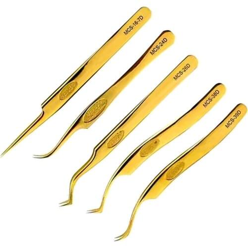 Pack of 5 pieces Vetus MCS Tweezers New Model Professional Beauty Tools for Eyelash Extension with Plastic Storage Box