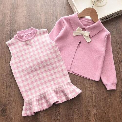 Girls Casual Dresses Autumn Children Striped Sweater And Skirts 2pcs Suit Vestidos Long Sleeve Kids Clothes For Girl