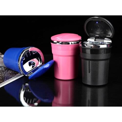 Portable LED Car Ashtray Holder Cup Three Colors Cars High Flame Retardant Trash Automatic Light Mini Simple Trash Ashtray