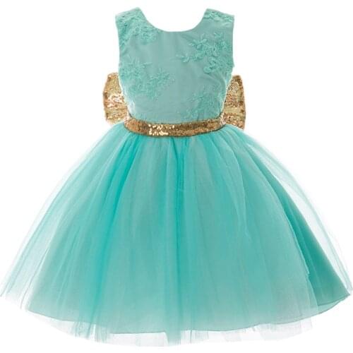 Fancy Princess Kids Dresses For Girls Children Wedding Gown Birthday Gold Christening Gown With Bow Baby Girl Frocks Vestido