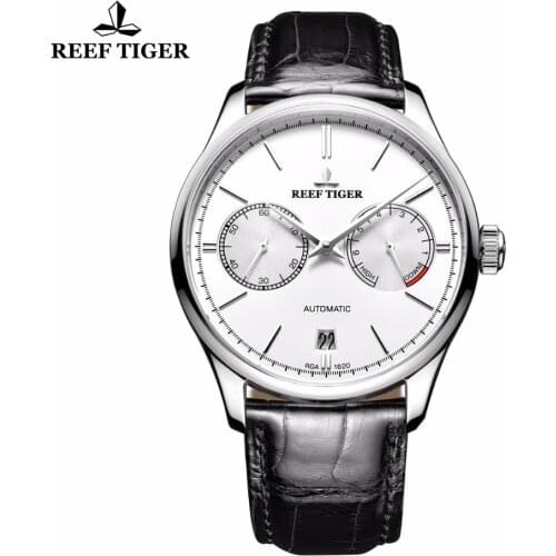 Reef Tiger/RT Casual Elegant Watches Date Steel Watch with Power Reserve Automatic Watch For Men RGA1620