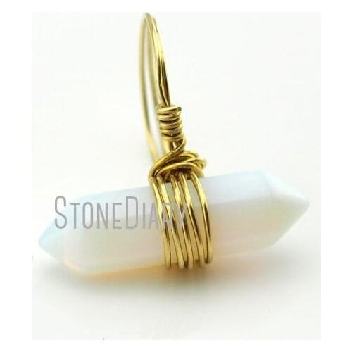 10Pcs Best Seller Opal Ring Wire Wrapped Gold Electroplated Faceted Double Terminated Point Ring 6-8 RM13023