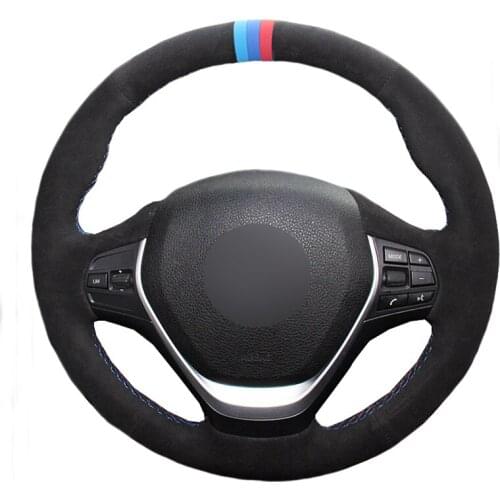 DIY Hand-sewn Black Suede Car Steering Wheel Cover for BMW F20 F30 F31 F34 F21 F22 F23